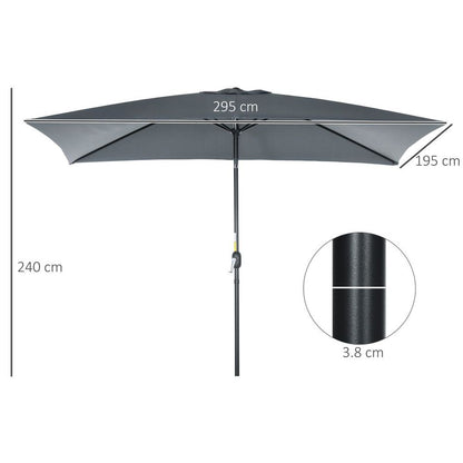 3x2m Patio Parasol Canopy Tilt Crank 6 Ribs Sun Shade Garden Dark Grey