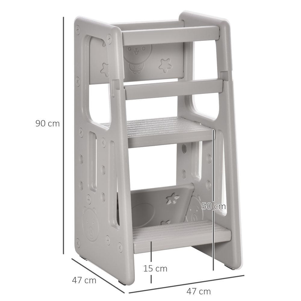 Kids Step Stool Adjustable Standing Platform Toddler Kitchen Stool Grey HOMCOM