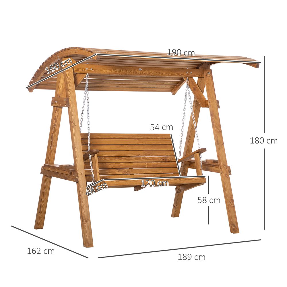 2 Seater Swing Chair Canopy Swing Bench & Adjustable Shade & Wood Frame