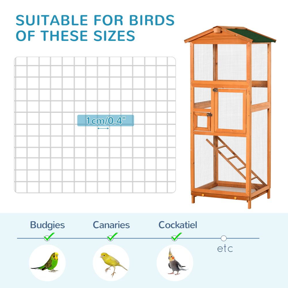 Wooden Bird Cage Outdoor Aviary for Finches w/ Removable Tray - Orange Pawhut