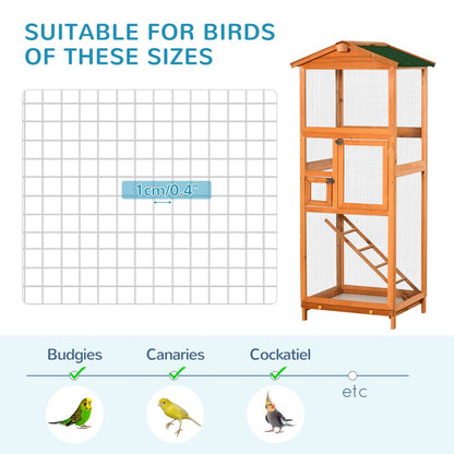 Wooden Bird Cage Outdoor Aviary for Finches w/ Removable Tray - Orange Pawhut