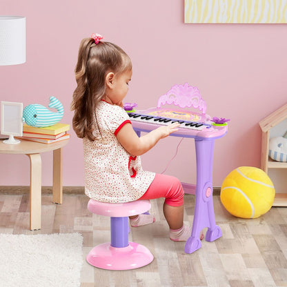 Mini Battery Organ Piano Microphone Stool 32 Key Keyboard Kids Toy