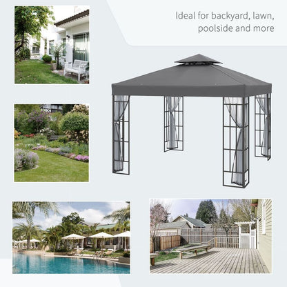 Outsunny 3 x 3(m) Patio Gazebo Canopy Garden Pavilion with 2 Tier Roof, Grey