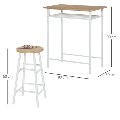 3Pc Bar Height Dining Furniture SetWhite and Oak 3-Piece Kitchen