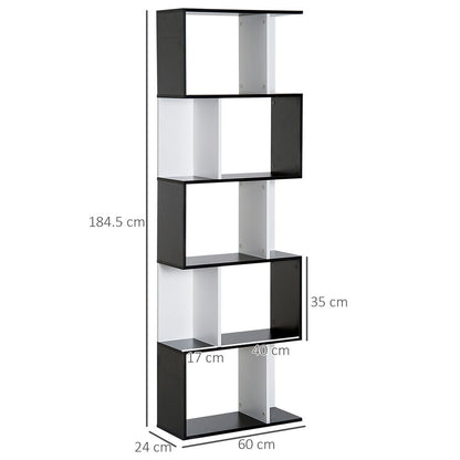 5-tier Bookcase Storage Display Shelving S Shape design Unit Divider Black