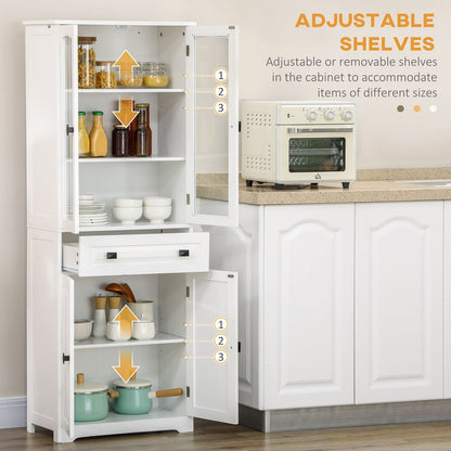 Kitchen Cupboard Storage Cabinet Adjustable Shelves, Glass Door, 160cm