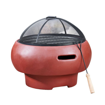 Garden Round Wood Burning Fire Pit, Outdoor Log Burner Firepit, Red