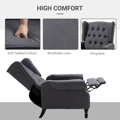 Recliner Armchair for Living Room Fabric Reclining Chair w/ Footrest Dark Grey