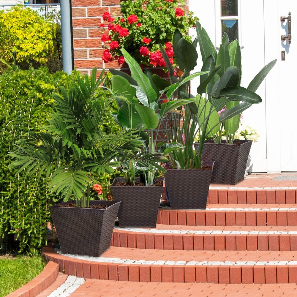 4-pack Plant Pots Rattan Effect, Flower Pot Stackable, Indoor/ Outdoor