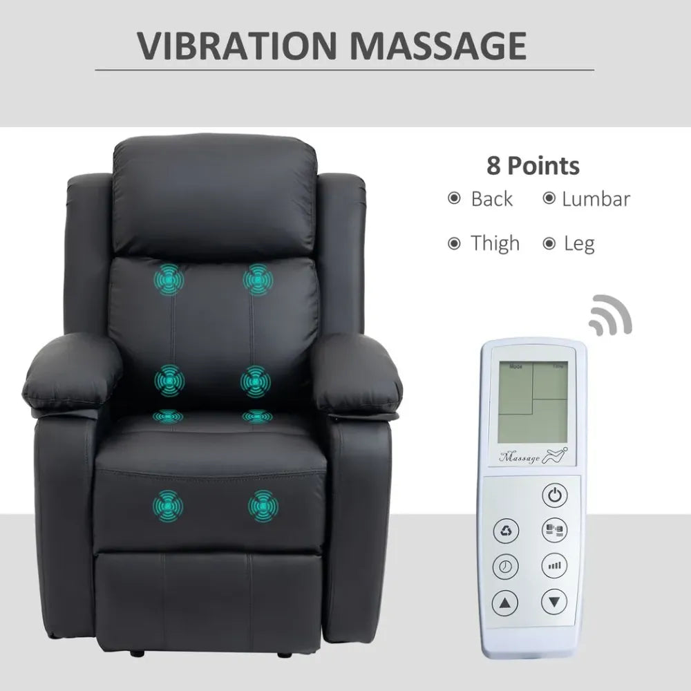 Electric Power Lift Recliner Chair with Massage Vibration Side Pocket, Black