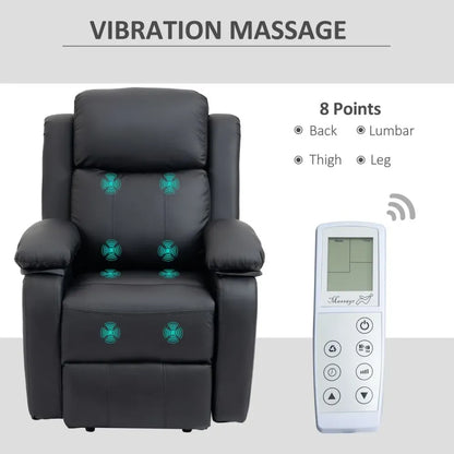 Electric Power Lift Recliner Chair with Massage Vibration Side Pocket, Black