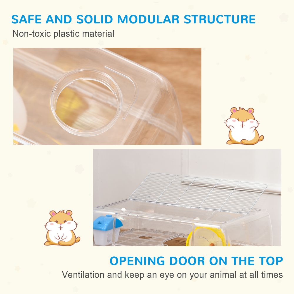 Portable 2 Storey Hamster Cage w/Running Wheel Drinker Feeding Bowl Pawhut