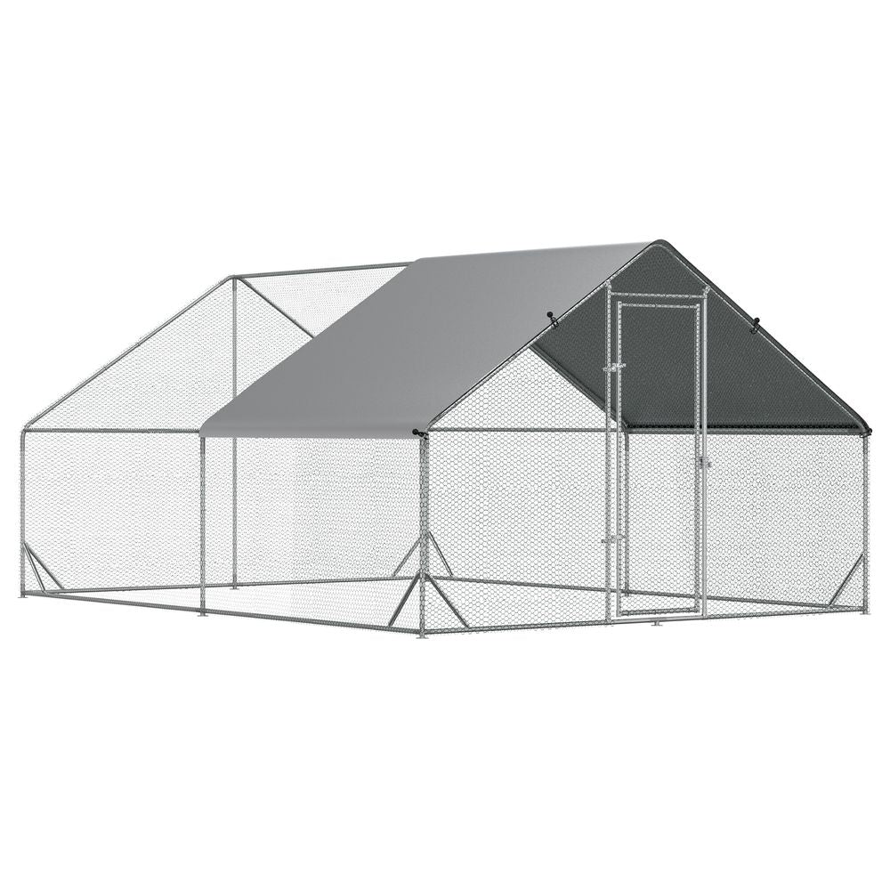 Walk In Chicken Run Large Galvanized Chicken Coop w/ Cover 3 x 4 x 2m Pawhut