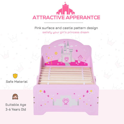 Kids Bed Princess Castle Theme w/ Side Rails Slats Home 3-6 Yrs Pink