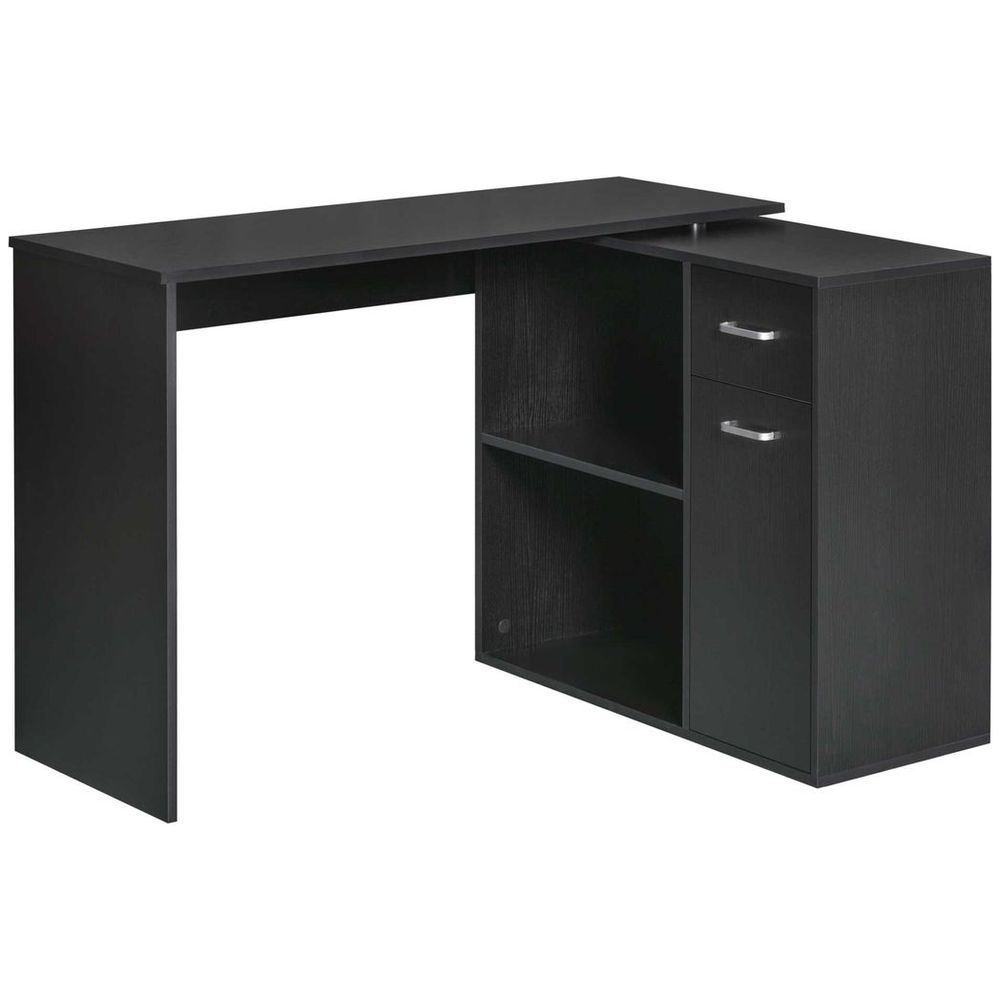 Corner Computer Desk 360  Rotating Dining Table W/ Storage Shelf Black