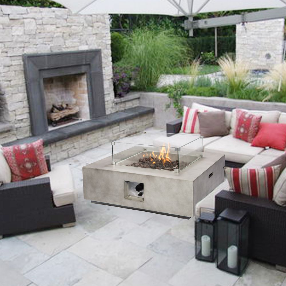 Outdoor Garden Concrete Gas Fire Pit Table, Smokeless Firepit