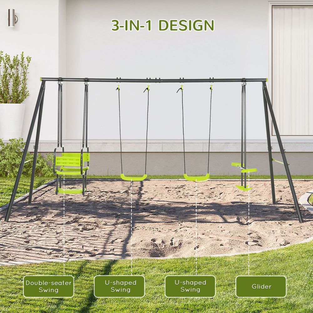 Outsunny Garden Swing Set with Double Swings, Glider, Swing Seats for Outdoor