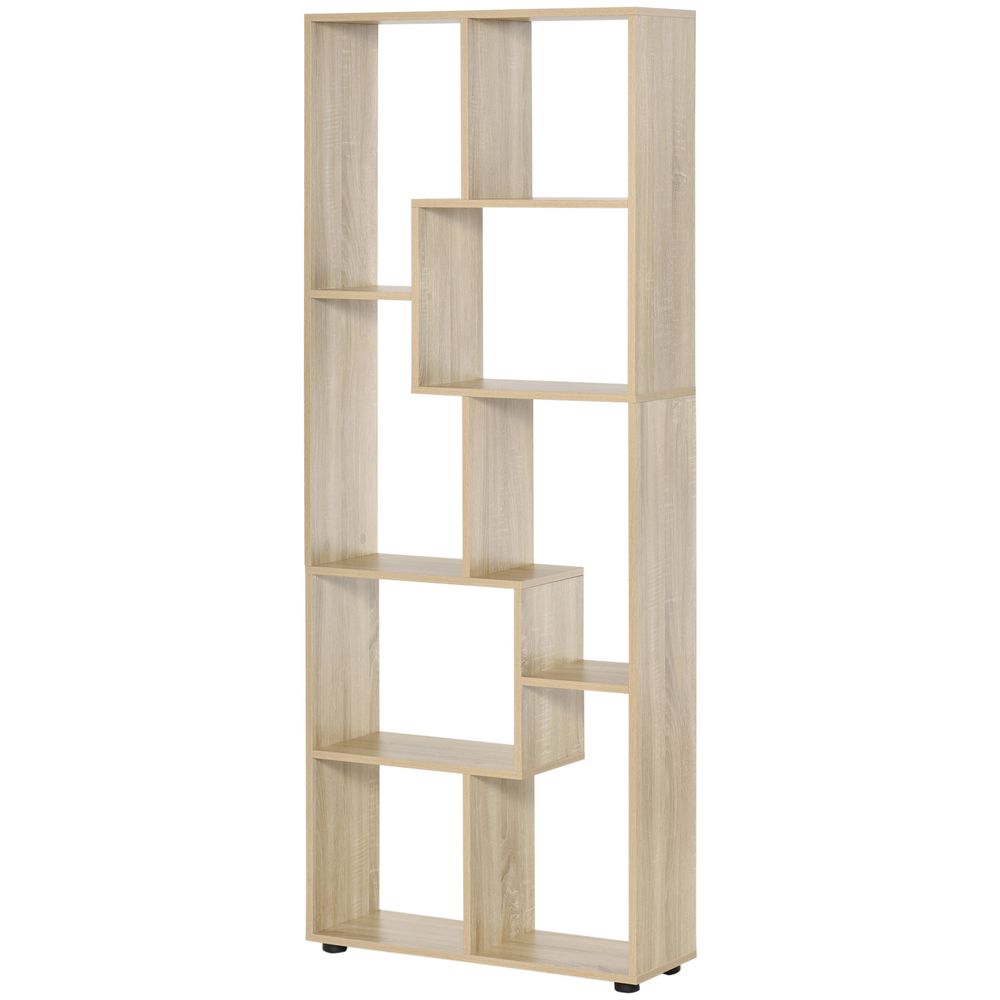 178cm 8-Shelf Bookcase w/ Melamine Surface Oak Tone Multipurpose 8-Grid