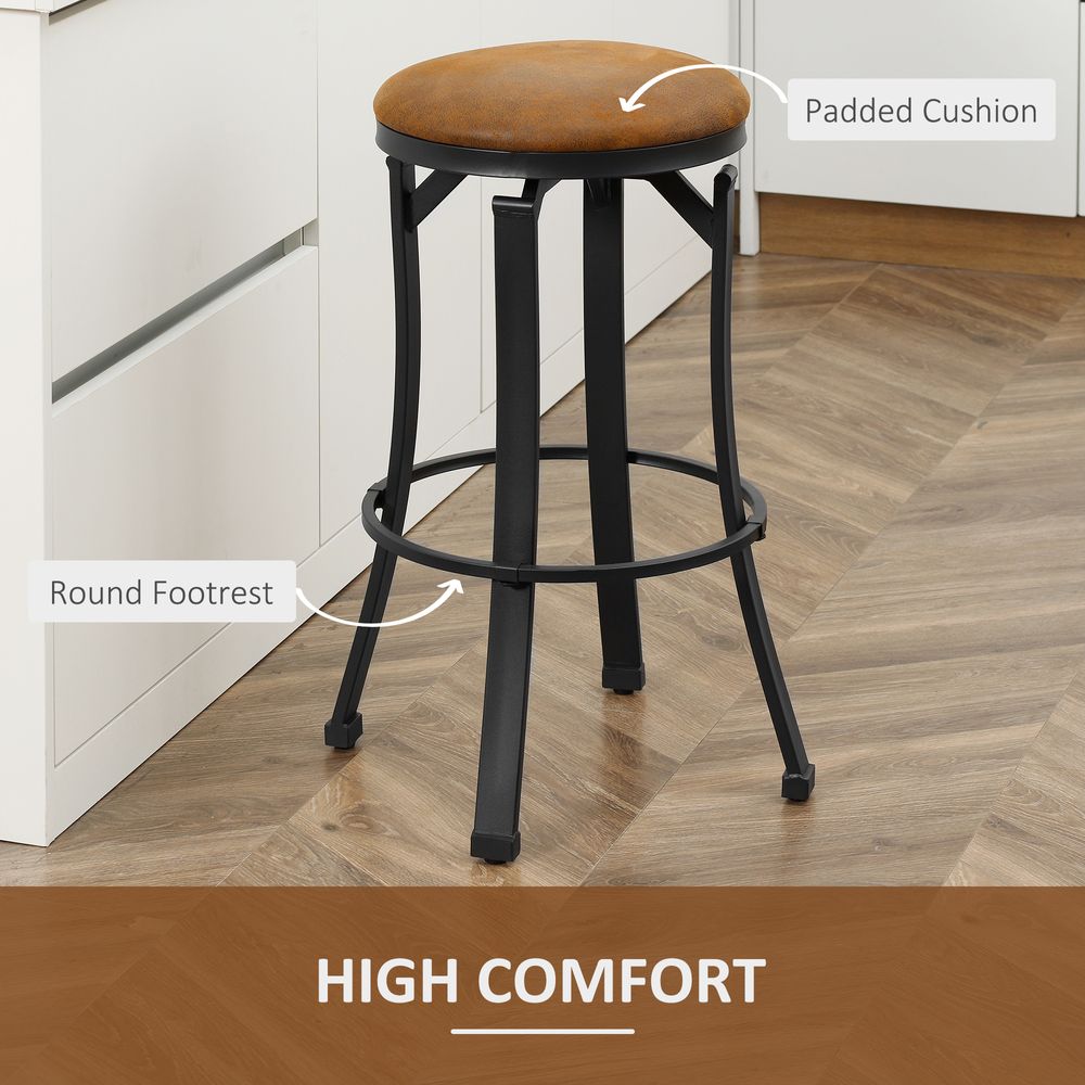 Stools Set of 2 Microfiber Cloth  Chairs W/ Steel Legs Brown