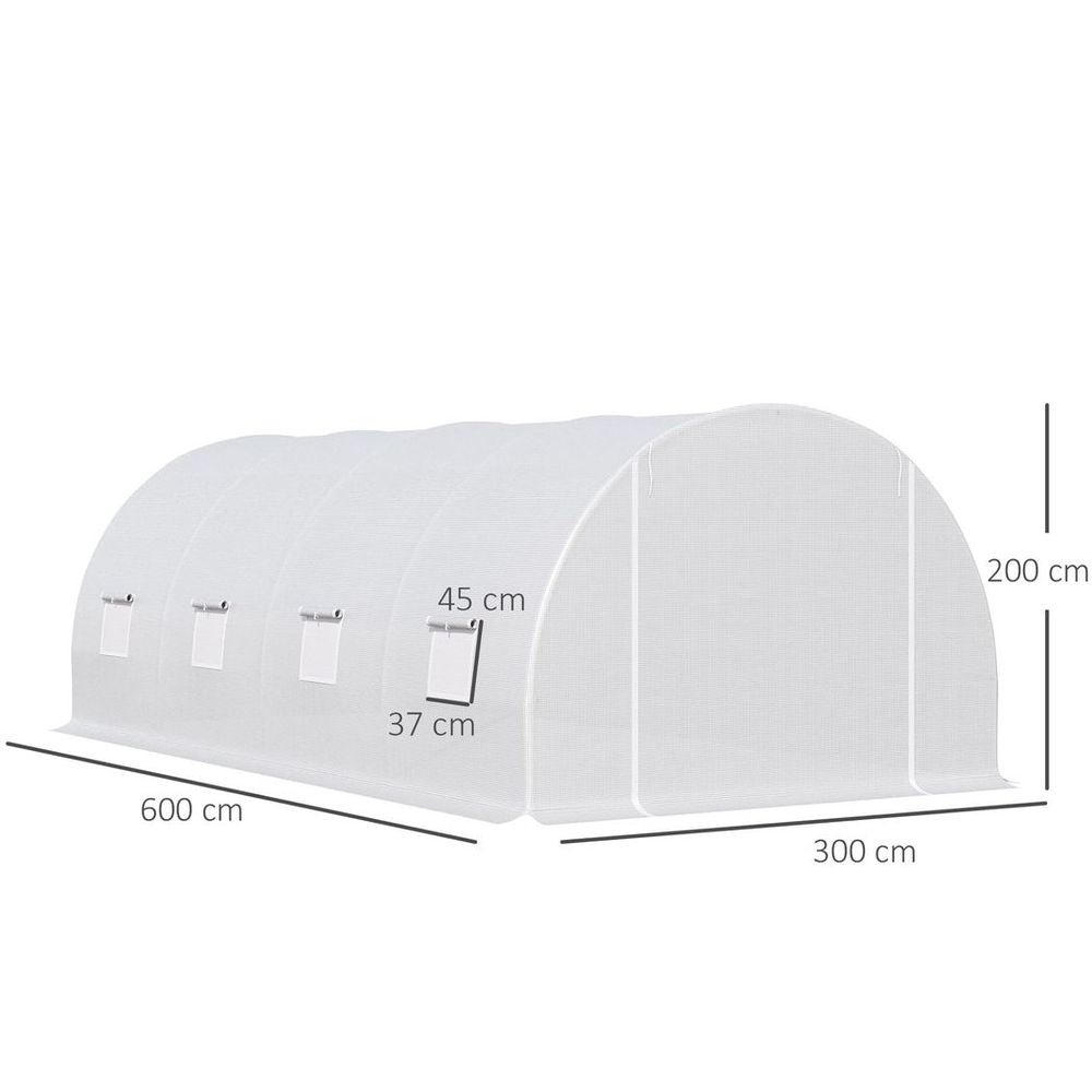 6 x 3 x 2 m Polytunnel Greenhouse w/ Zippered Door and 8 Windows