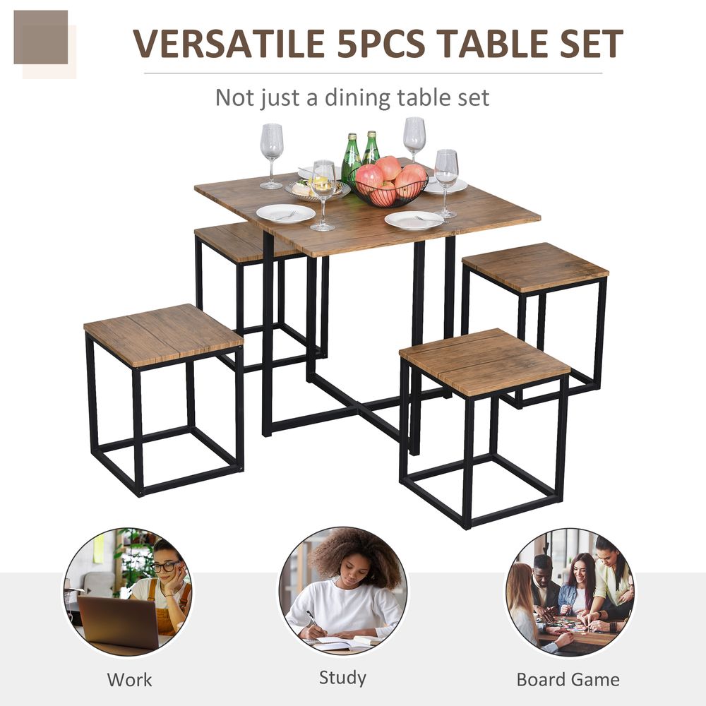 MDF Topped Steel 5-Piece Dining Set Dining Table with 4 Stools Black/Brown