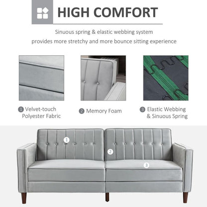 HOMCOM Convertible Sofa Futon Velvet-Touch Tufted Couch Sofa Bed Split Back Grey