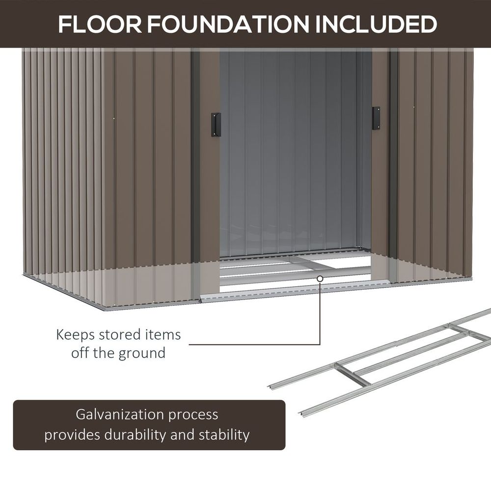 Garden Shed Storage Unit w/Locking Door Floor Foundation Vent Brown