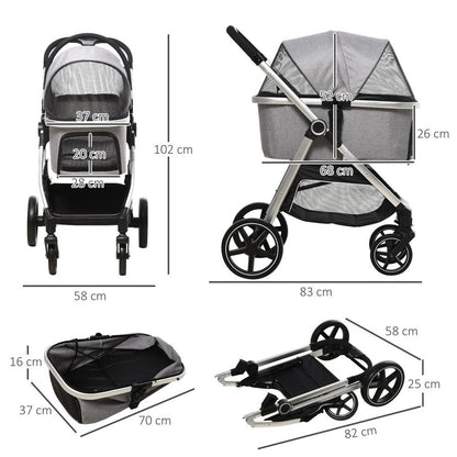 PawHut One-Click Foldable Pet Stroller w/ Storage Basket, for Small Pets - Grey