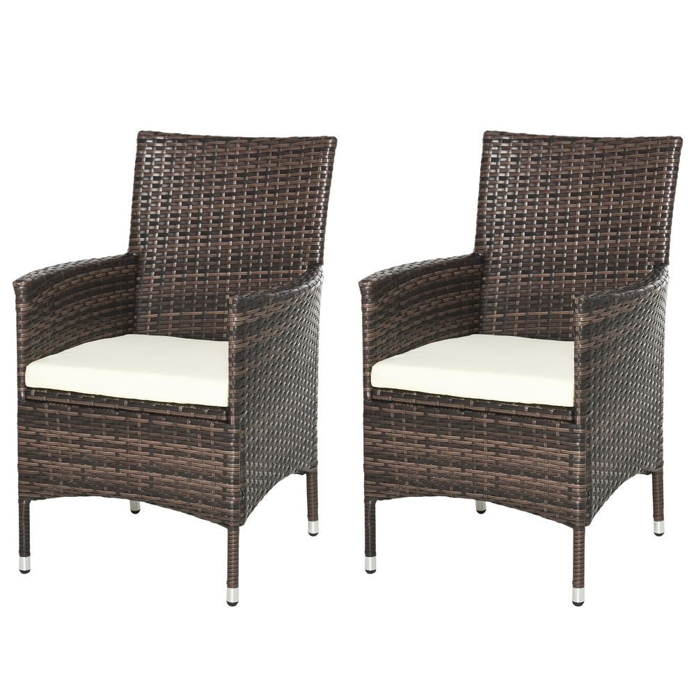 2 Seater Outdoor Rattan Armchair w/ Armrests Cushions Mixed Brown