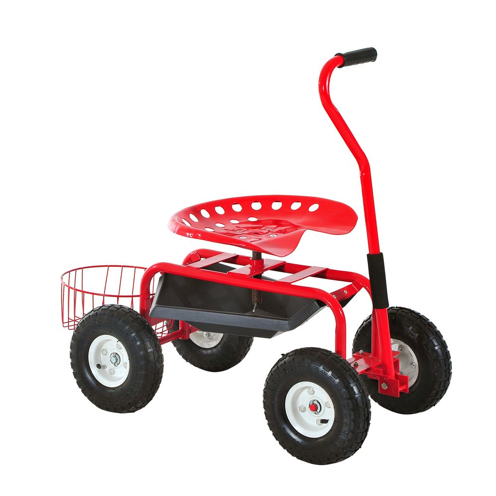 Gardening Planting Rolling Cart with Tool Tray-Red