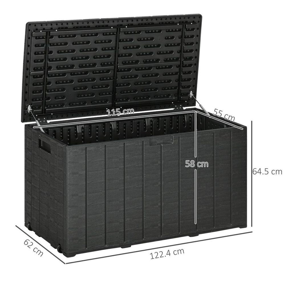 336 Litre Rolling Outdoor Garden Storage Box, Plastic Container, Black