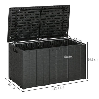 336 Litre Rolling Outdoor Garden Storage Box, Plastic Container, Black