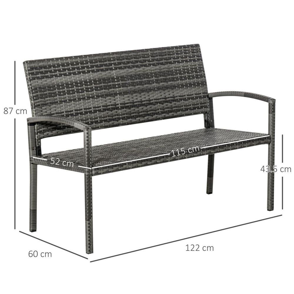 Patio Rattan 2 Seater Garden Bench Love Seater Garden Armchair Grey