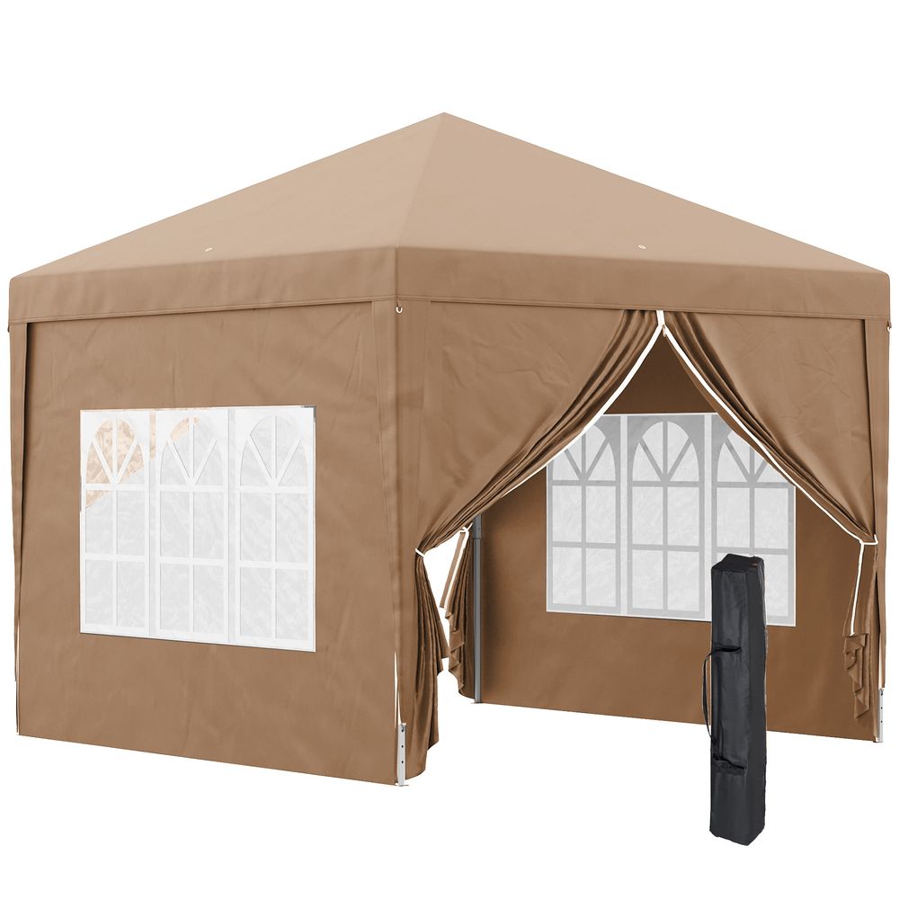 Outsunny 3x3 m Pop Up Gazebo Party Tent Canopy Marquee with Storage Bag Coffee