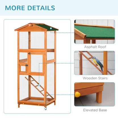 Wooden Bird Cage Outdoor Aviary for Finches w/ Removable Tray - Orange Pawhut