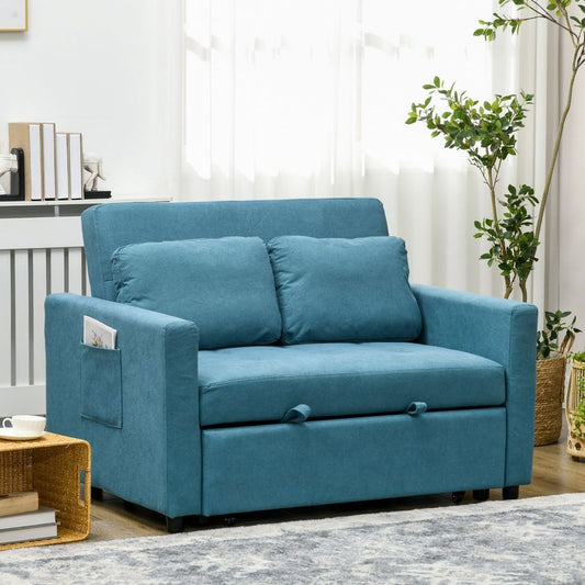 2 Seater Sofa Bed Convertible Bed Settee with Cushions, Pockets, Blue