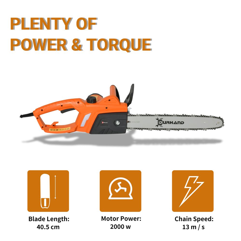 DURHAND Electric Chainsaw, 2000 W, 40 cm Blade-Orange