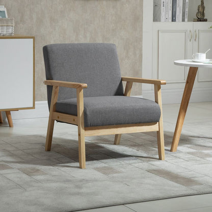 Linen Upholstered Pine Wood Accent Armchair Grey/Oak