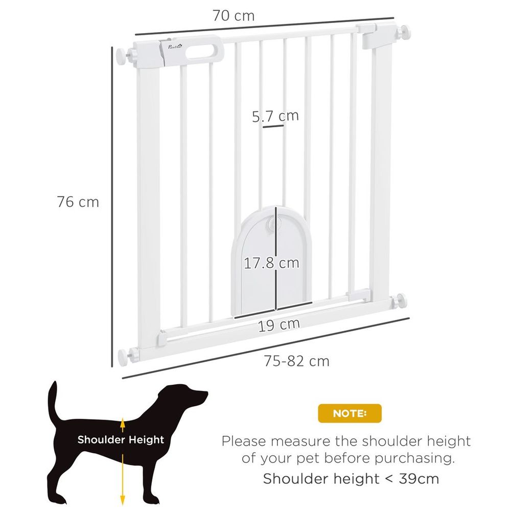 PawHut 75-82 cm Pet Safety Gate Pressure Fit Stair w/ Small Door Double Locking