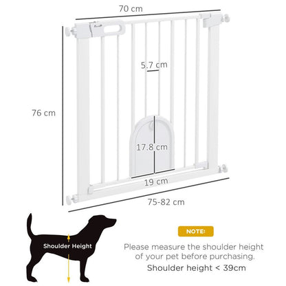 PawHut 75-82 cm Pet Safety Gate Pressure Fit Stair w/ Small Door Double Locking