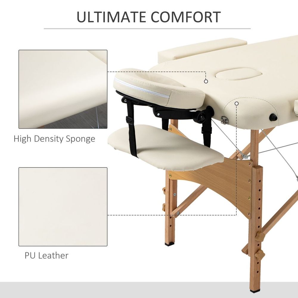 Portable Massage Bed Folding Spa Beauty Massage Table with 2 Sections Cream