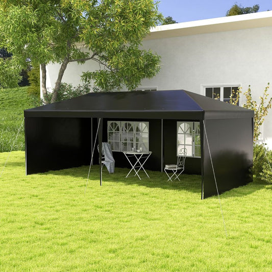 6m x 3m Garden Gazebo Marquee Canopy Party Tent Canopy Patio Black