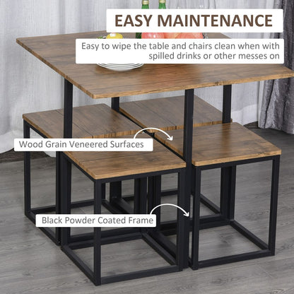 MDF Topped Steel 5-Piece Dining Set Dining Table with 4 Stools Black/Brown