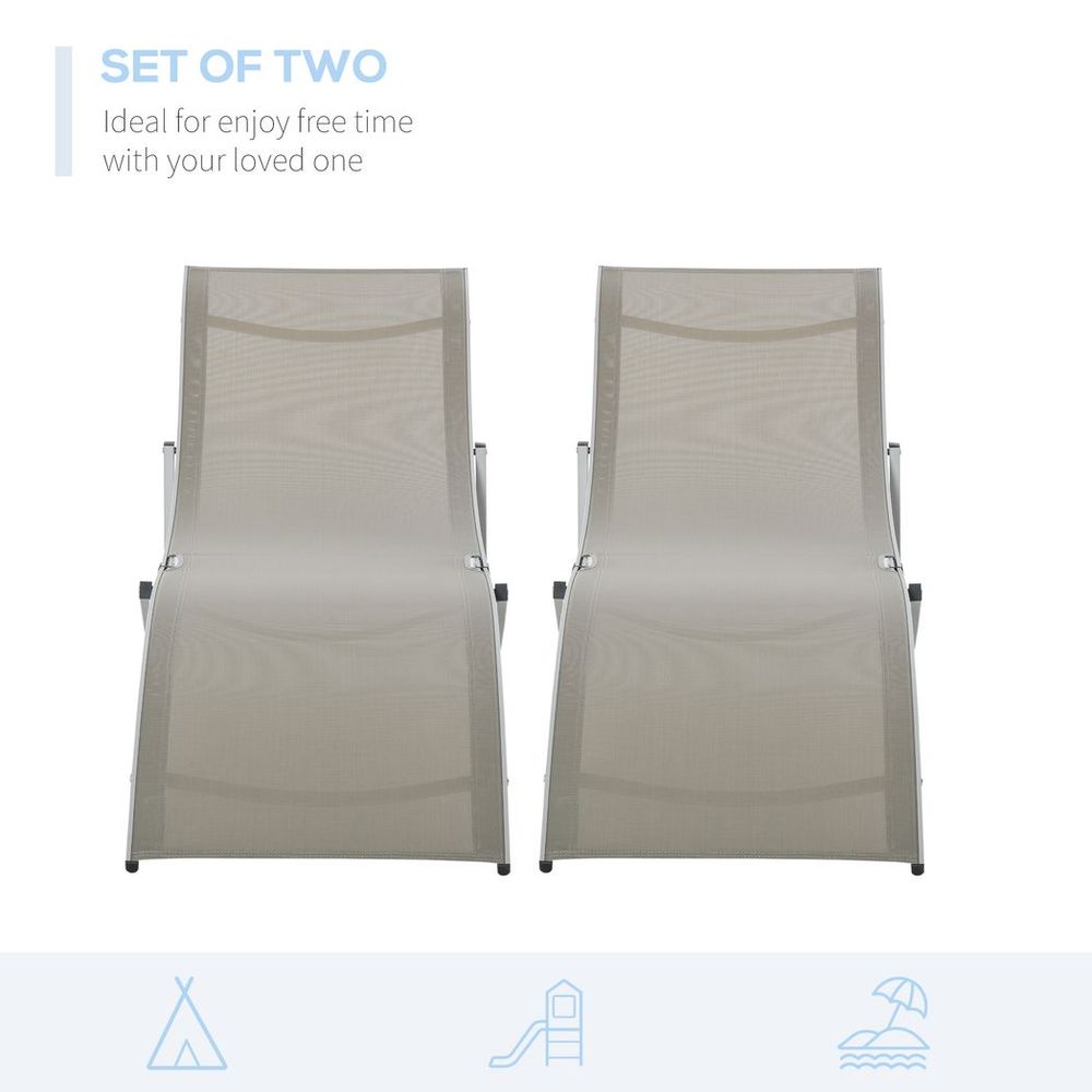 Set of 2 Zero Gravity Lounge Chair Recliners Sun Lounger Light Grey