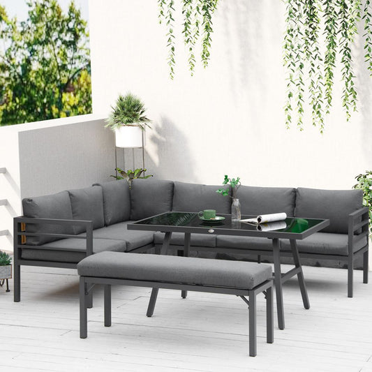 8-Seater Aluminium Garden Dining Sofa Furniture Set with Cushions