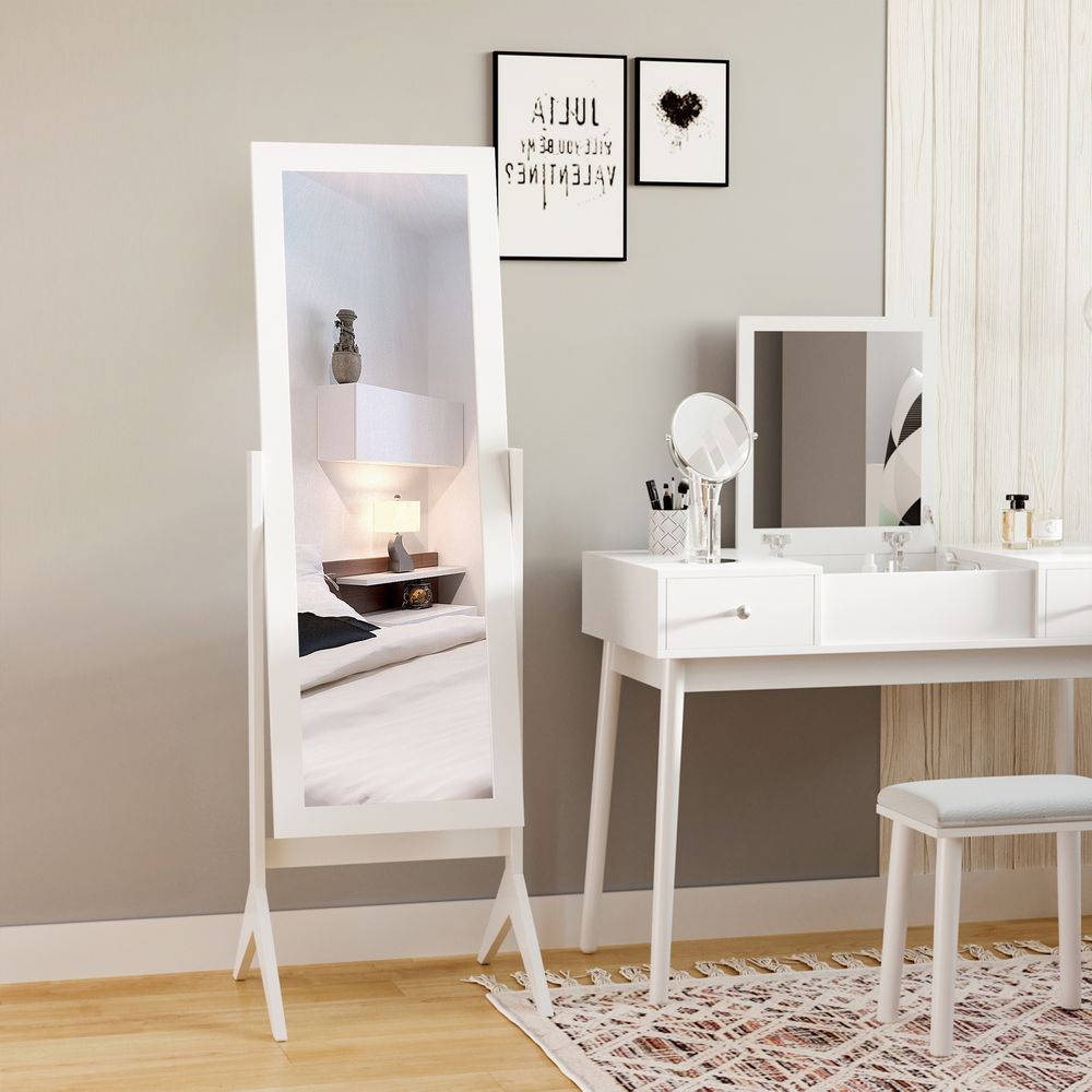 Tall Freestanding Dressing Mirror w/Adjustable Tilt White