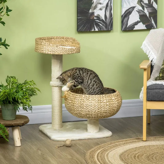 72cm Cat Tree Kitty Activity Centre w/ Two Beds, Toy Ball, Sisal Scratching Post