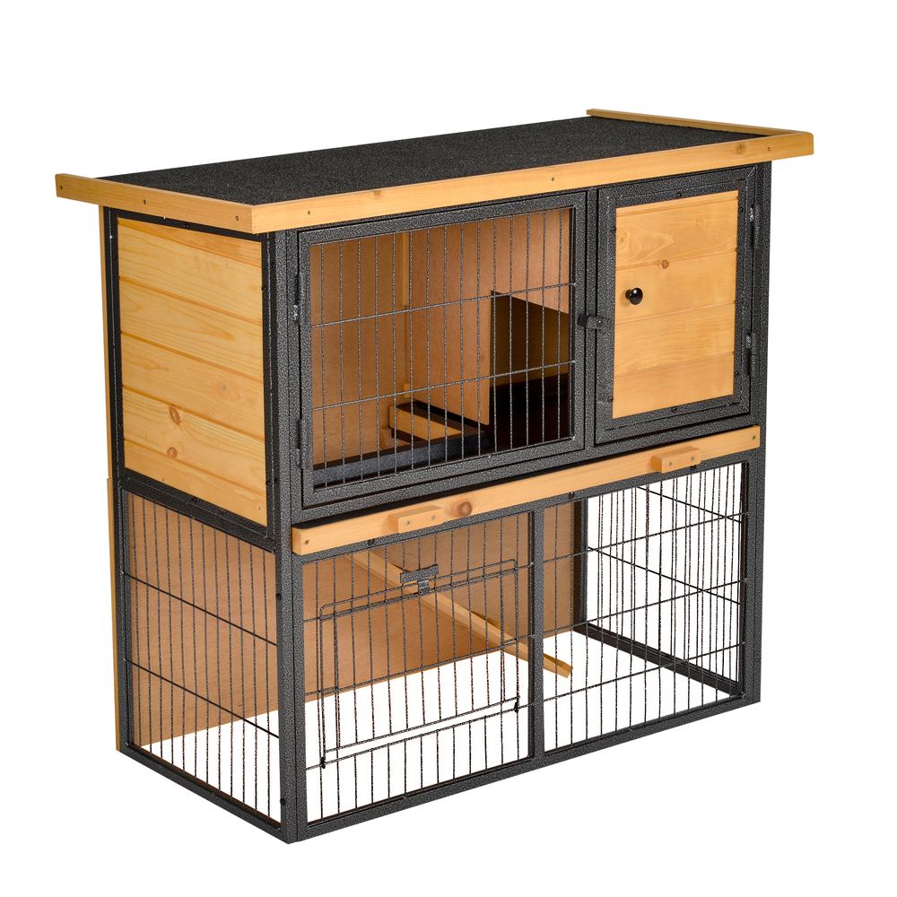 Wood-metal Rabbit Hutch Elevated Pet House Outdoor 89.5 x 45 x 81cm Pawhut