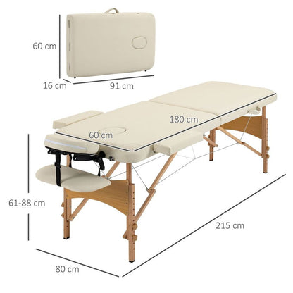 Portable Massage Bed Folding Spa Beauty Massage Table with 2 Sections Cream