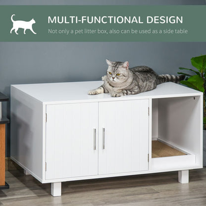 Cat Litter Box Enclosure & House w/ Nightstand/End Table Design, White Pawhut